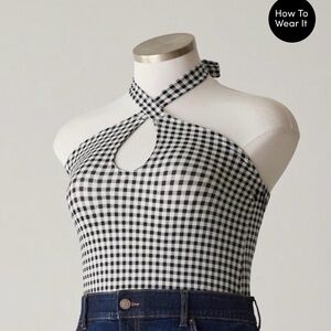torrid Black & White Gingham Halter Keyhole Crop Top